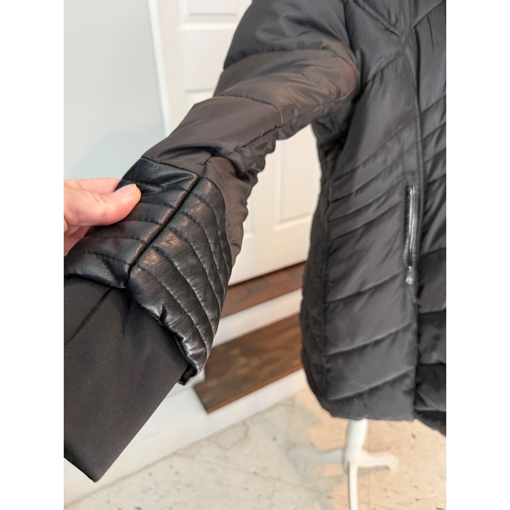 Celsius Womens Black Puffer Parka Faux Fur Hood Double Zip Jacket 1XL NEW nwt - Picture 2 of 15